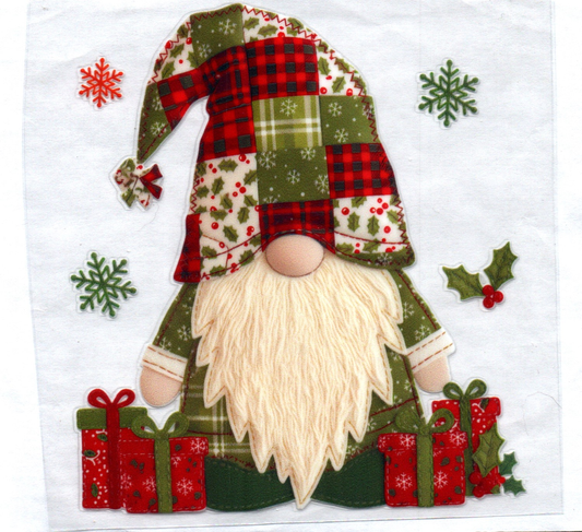 Green n Red Patchwork Gnome Christmas Decal