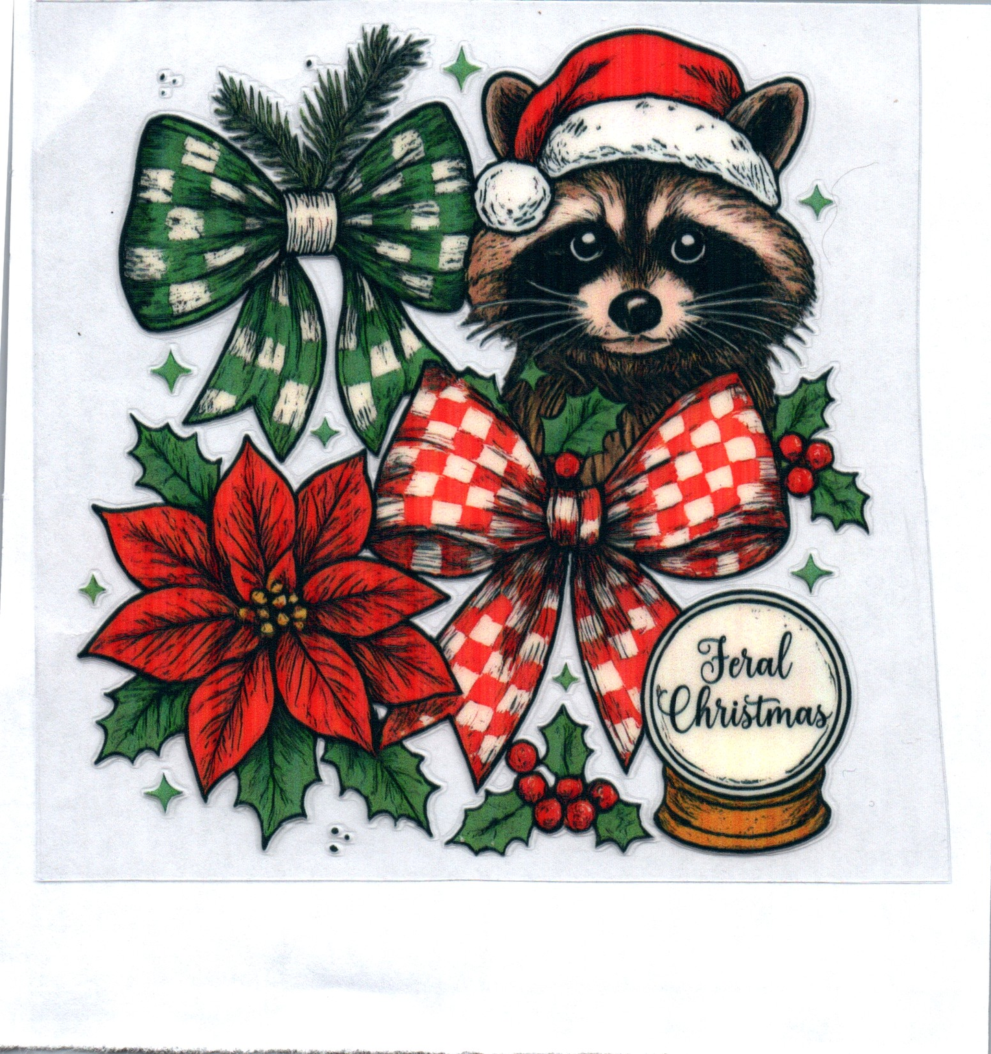 Raccoon and bows Christmas Decal