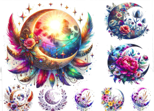 Cresent Moons & Flowers Element 11 x 9