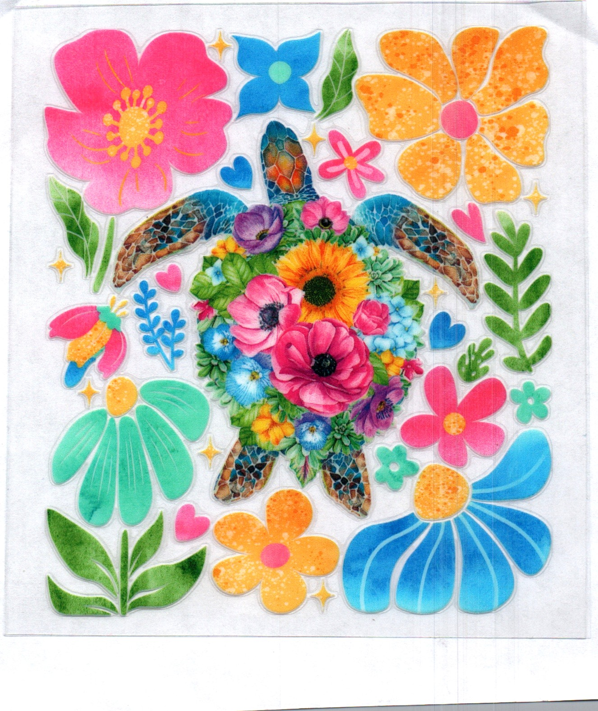 Sea Turtle w/flowers on shell 108 Single Decal