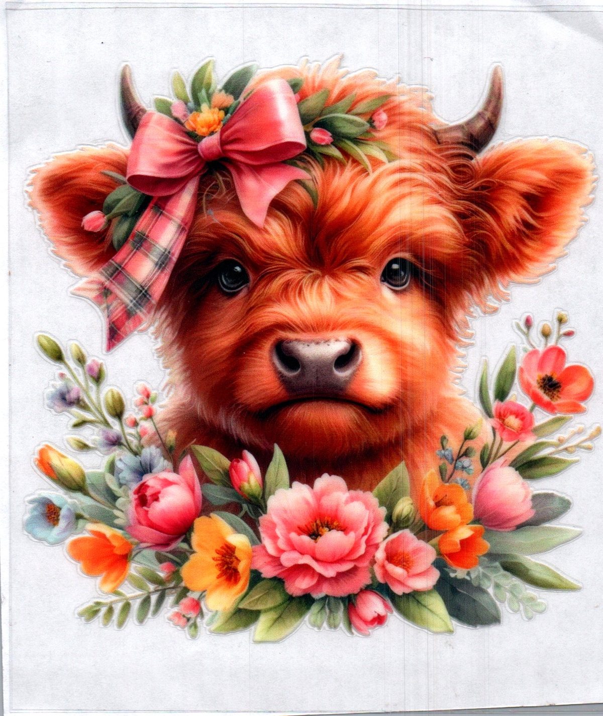 Tan Cow w/Pink bow and flowers Single Decal 113