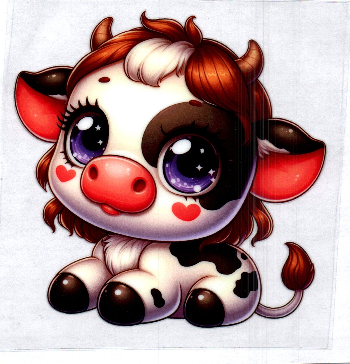 White and Brown Spotted Cow w/Big Purple eyes Single Decal 115