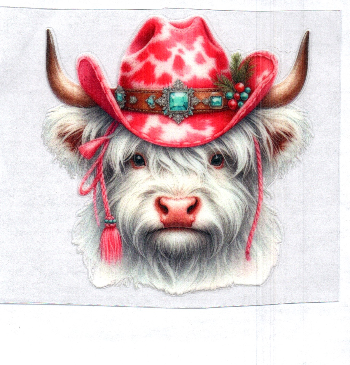 White Cow w/Pink cowgirl hat Single Decal 116