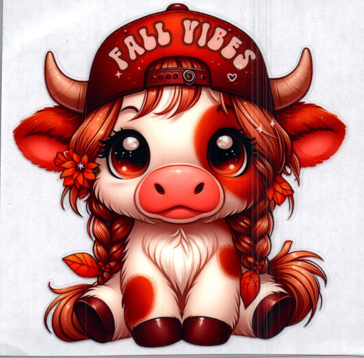 Fall vibes Highland Cow w/braids Single Decal 121