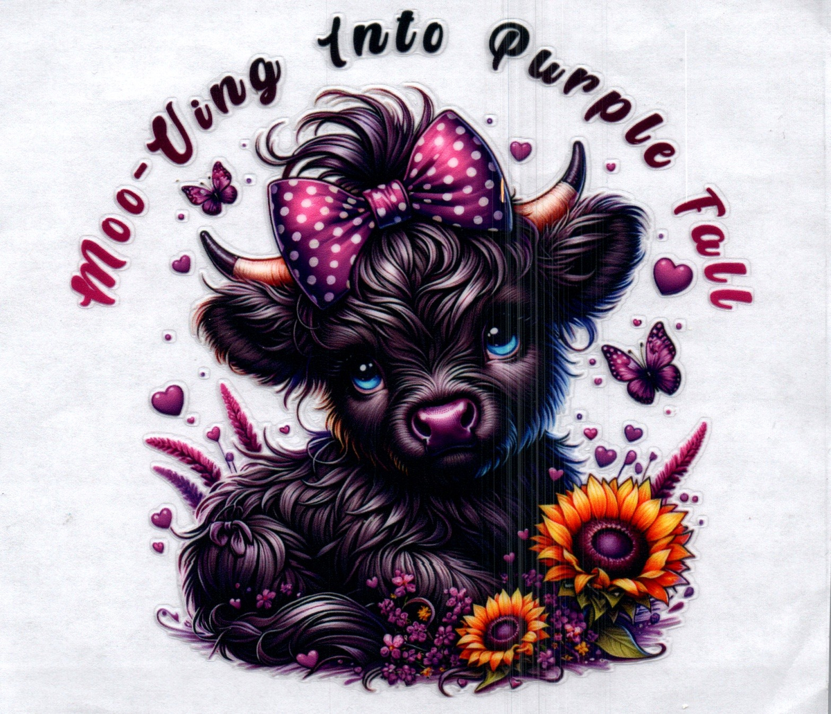 Moo-Ving into Purple Fall Cow Single Decal 125
