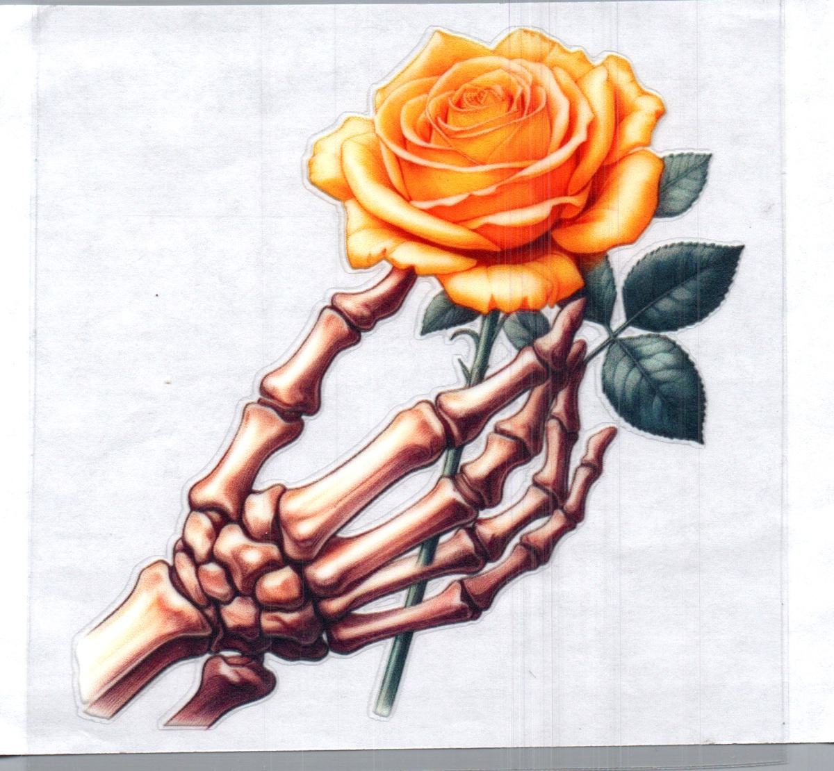 Skelton Hand w/yellow rose Single Decal 185