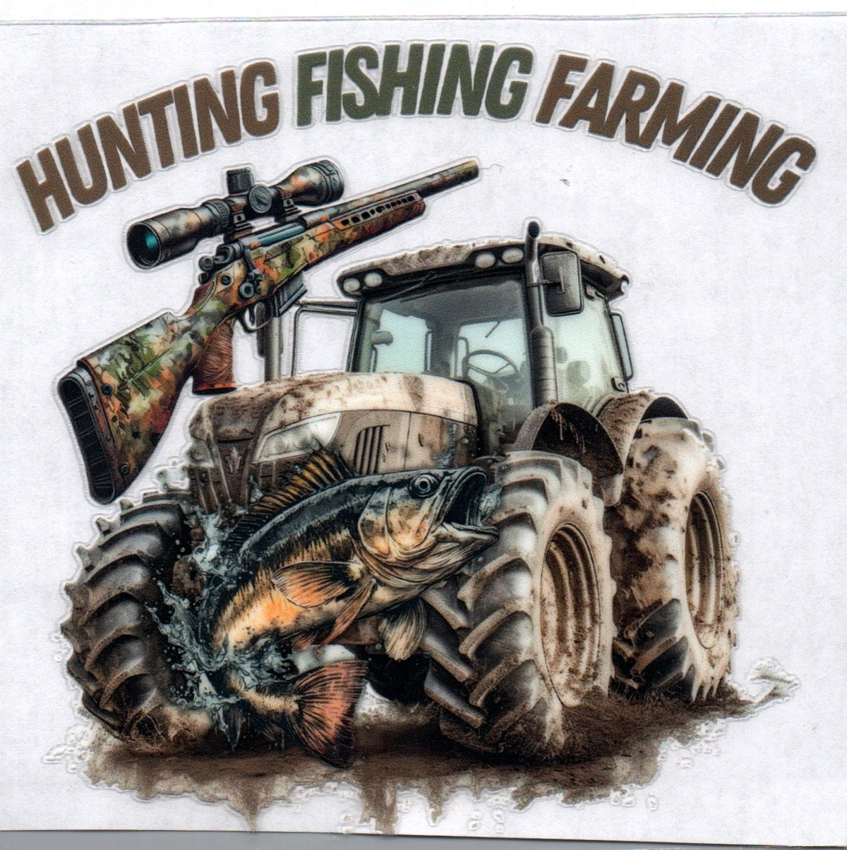 Hunting Fishing Farming w/camo tractor 2A Single Decal