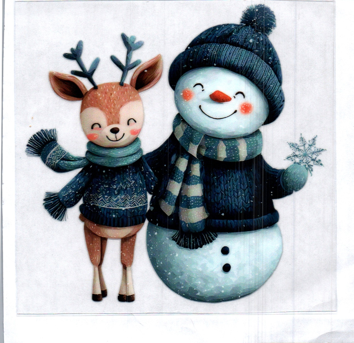 Cute Snowman & Reindeer Single Decal 210