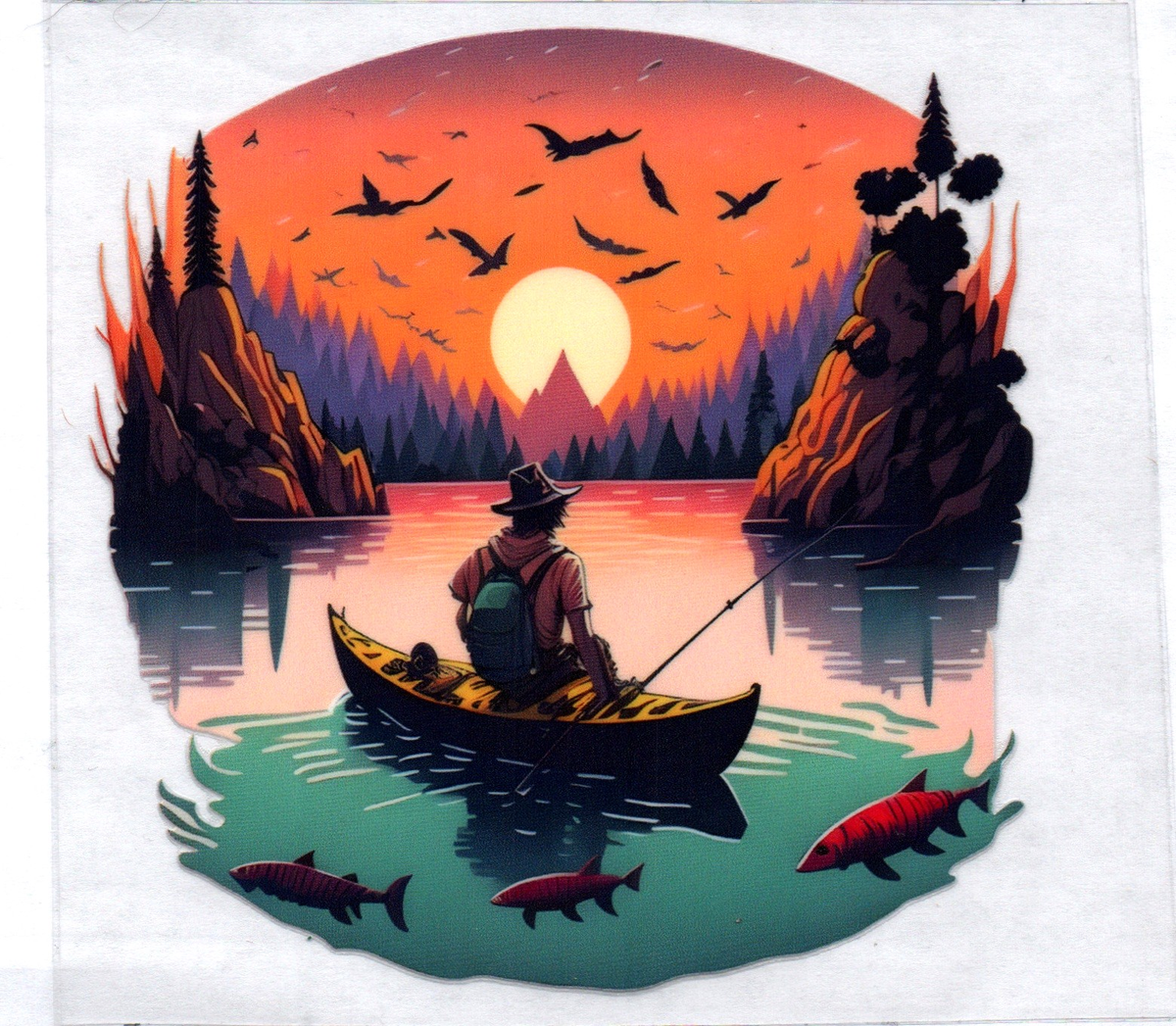 Man fishing in moon light 40 Single Decal