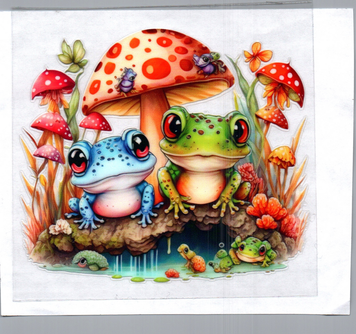 Blue and green frogs w/mushroom 77 Single Decal