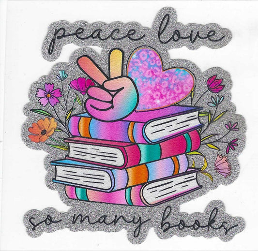 Peace Love Books Glitter Decal