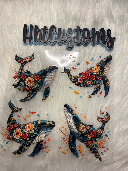 Flowered Whales (Blue) 2 Element