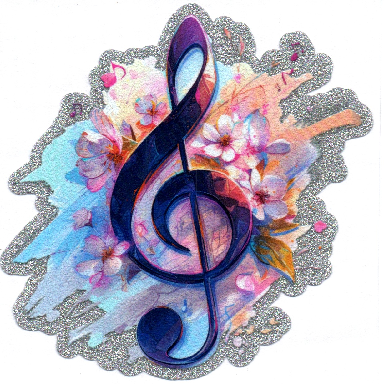 Music Note & Flowers Glitter Back Decal 6
