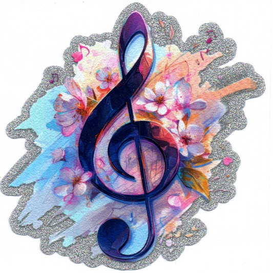 Music Note & Flowers Glitter Back Decal 6