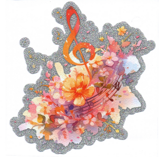 Music Note & Flowers Glitter Back Decal 7