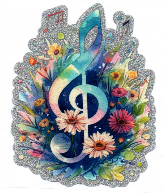 Music Note & Flowers Glitter Back Decal 8