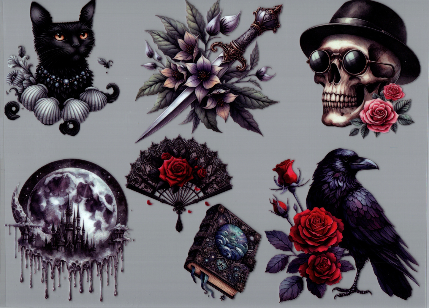 Gothic Cat Bird & Skull Element