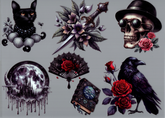 Gothic Cat Bird & Skull Element
