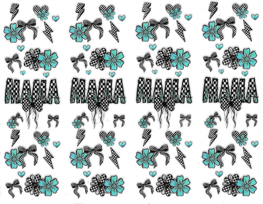 Black & White Checkered Mama w/ Teal Flowers Pen Wraps