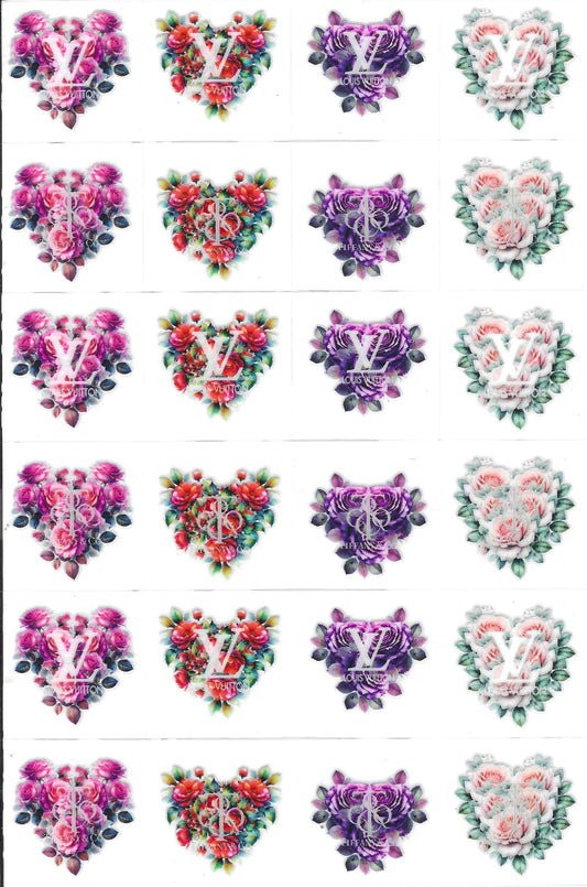 Designer Hearts with Flowers Kiss Cut