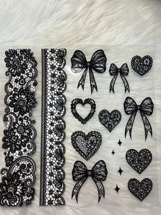 Black/White Lace Bands and Bows Element