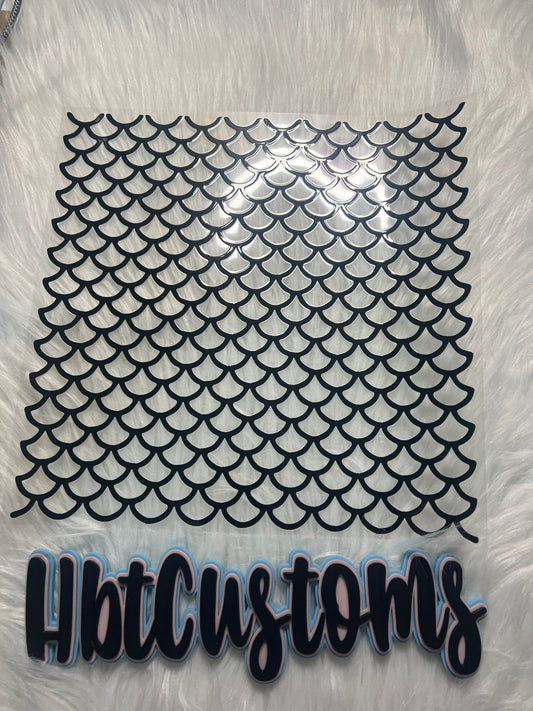 Black mermaid scale outline stained-glass Element