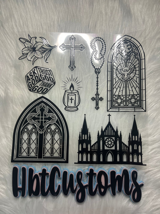 Religious stained-glass church and crosses Element