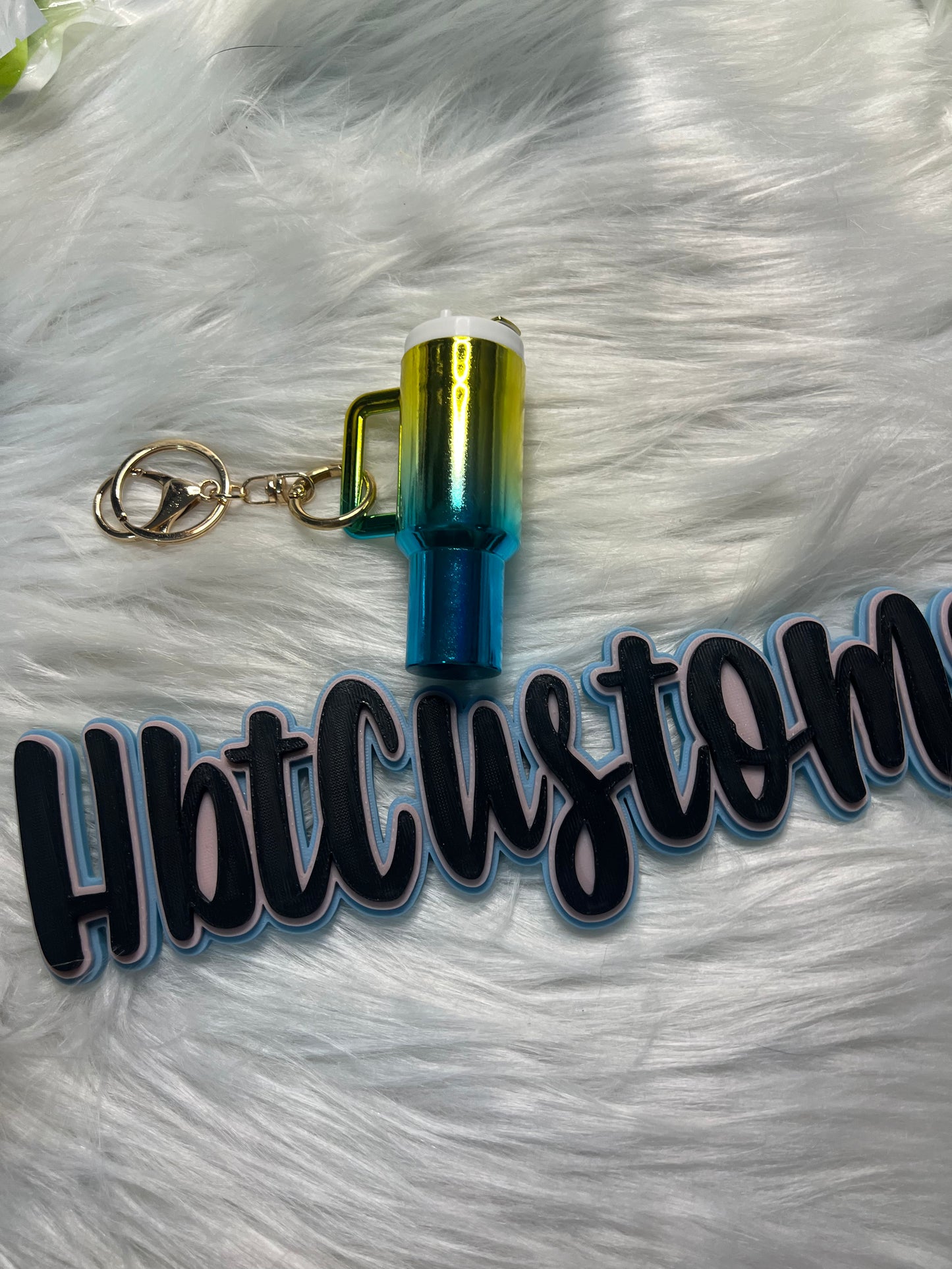 Yellow & Blue Metallic Stanley Cup Key Chain