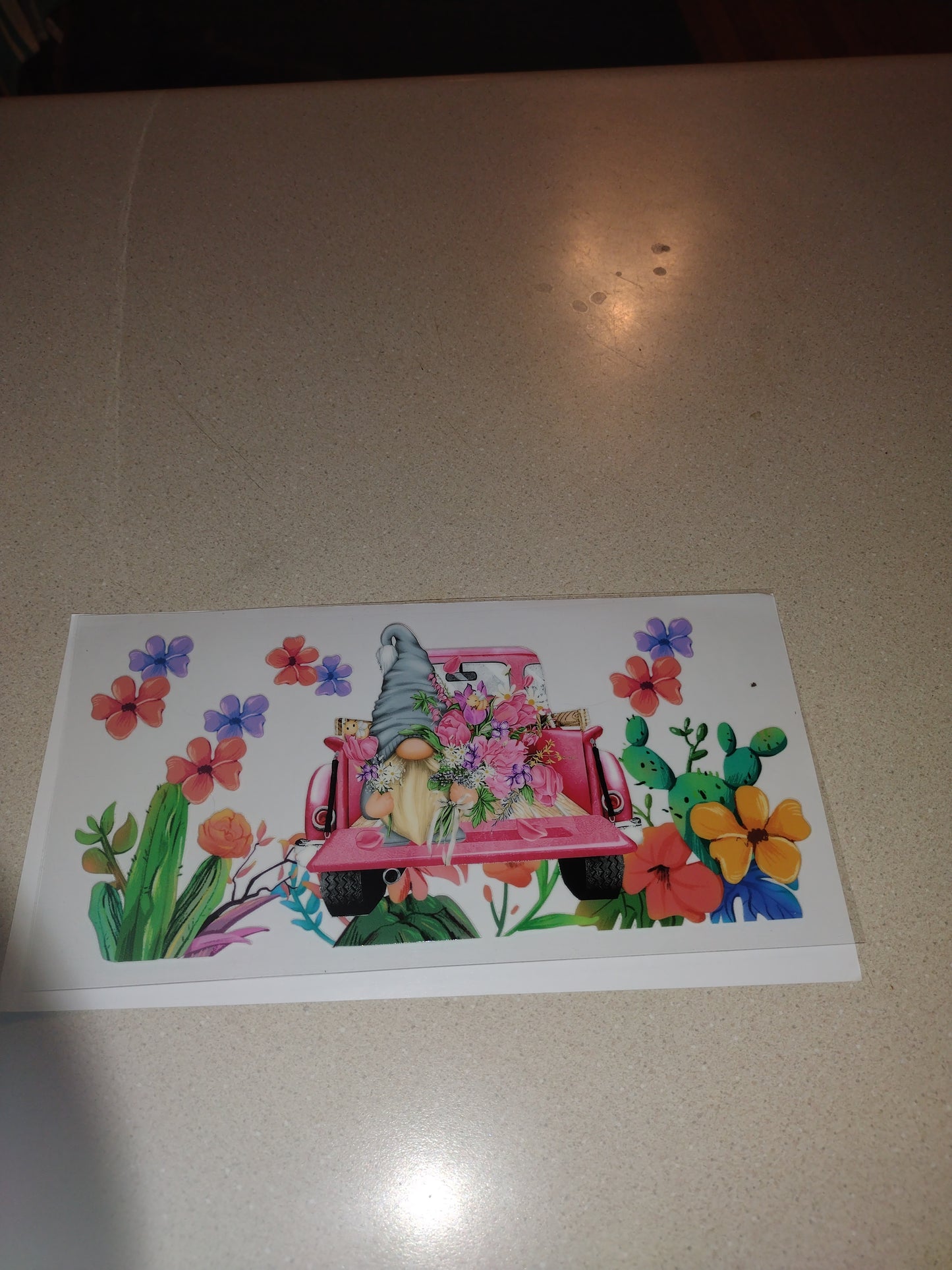 PINK TRUCK GNOME UV DTF