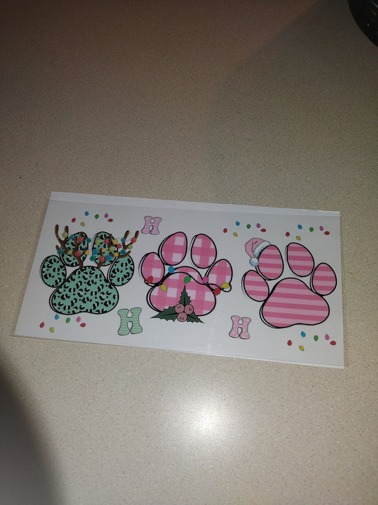 PINK XMAS PAW PRINTS UV DTF