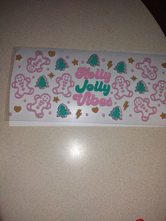 PINK XMAS HOLLY JOLLY VIBES UV DTF