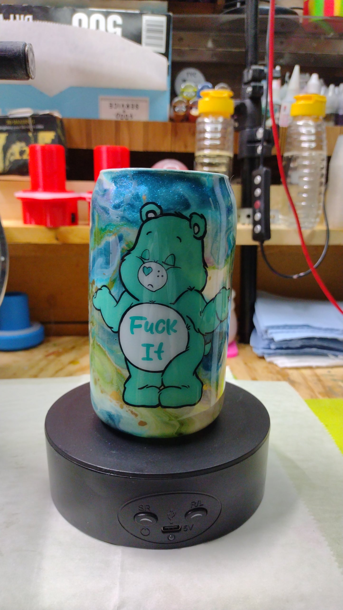 12oz Swear Bears Fuck It"  Glass Libby  w/ Bamboo Lid and straw