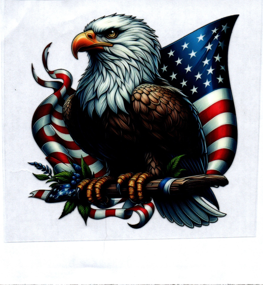 Eagle on branch w/flag left Patriotic Decal