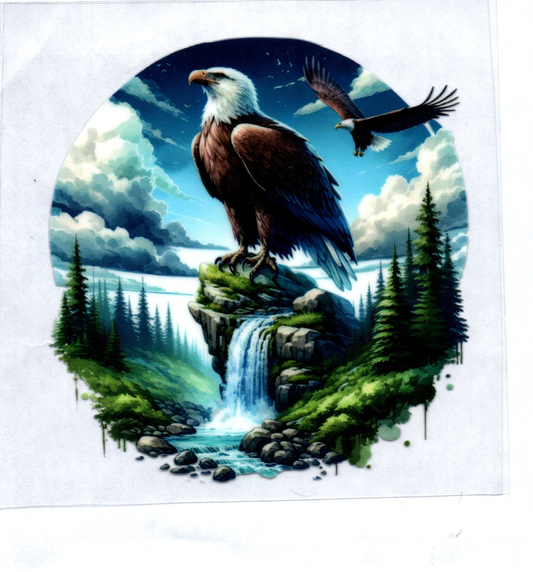 Eagle on Waterfall w/sky scene Patriotic Decal
