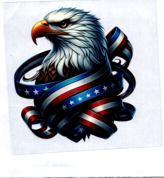Eagle w/Flag Ribbon Left Patriotic Decal