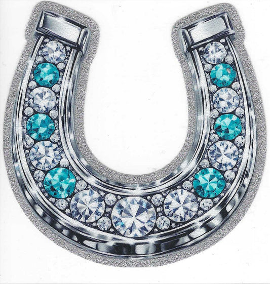 Horseshoe w/ Blue Stones Glitter Decal