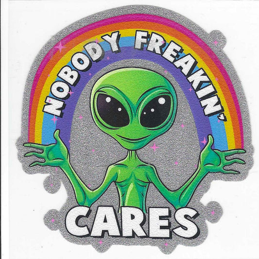 Alien Nobody Cares Glitter Decal