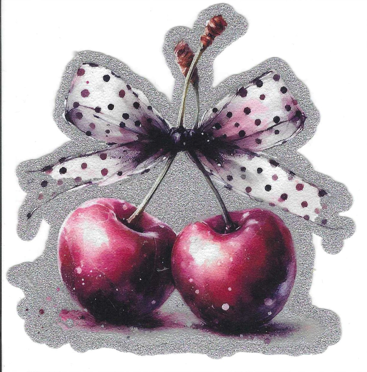 Cherries w/ Black & White Spotted Bow Glitter Decal