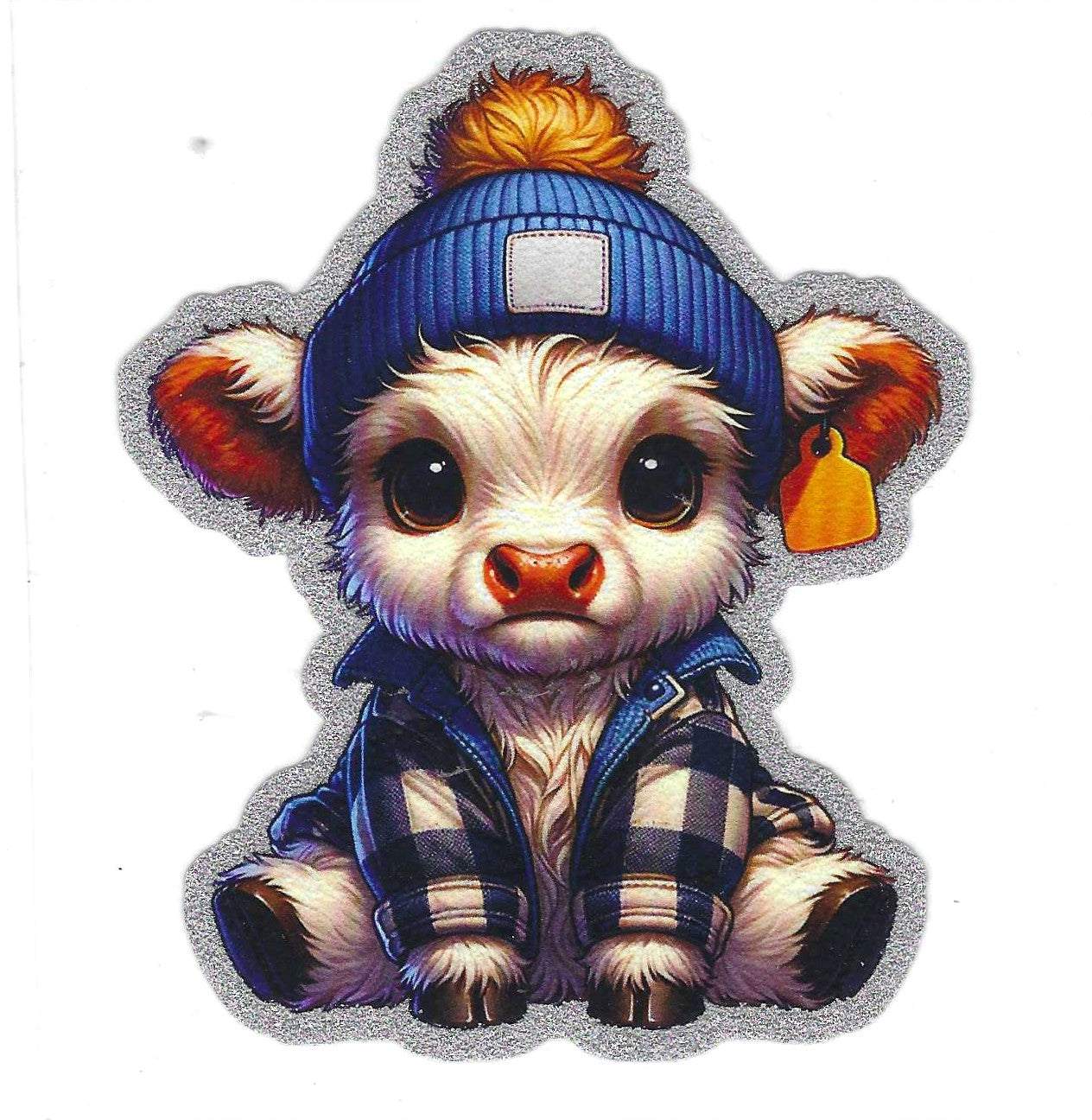 Blue Flannel Cow Mama Glitter Decal