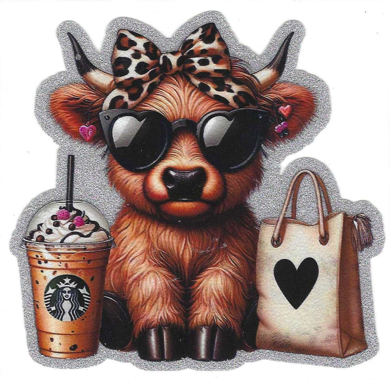 SB Coffee and Purse Cow Glitter Decal