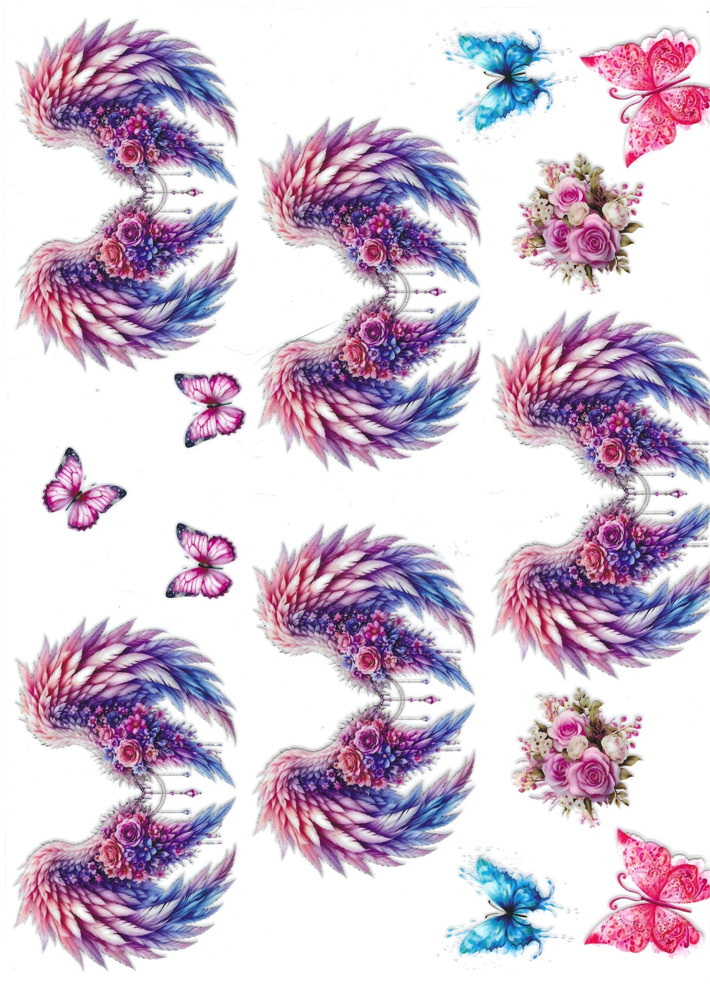Pink, Blue, Purple Wings w/ Butterflies Element