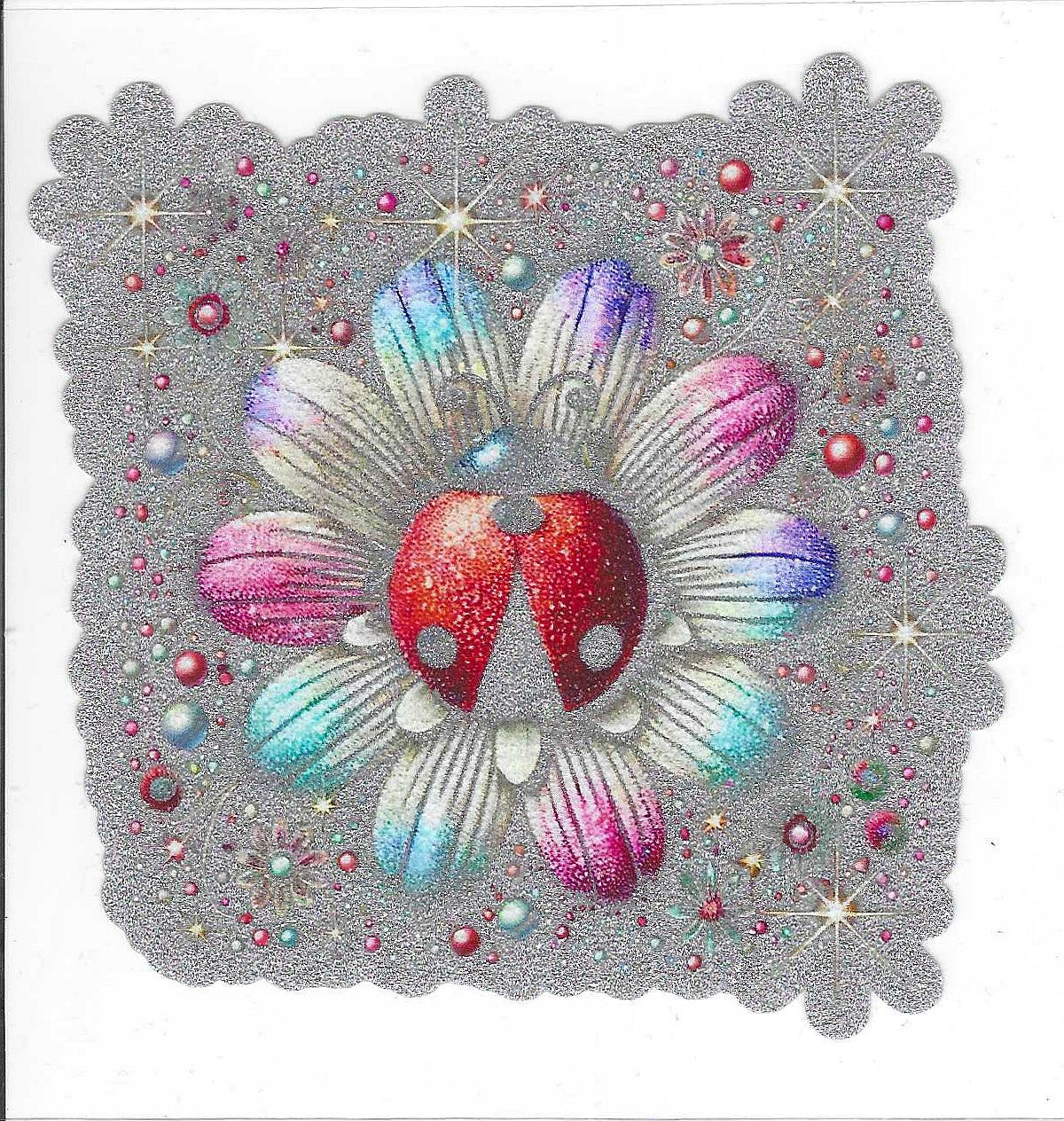 Lady Bug & Flowers Glitter Decal