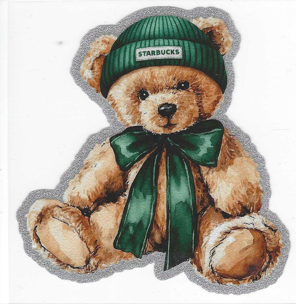 Green  bear Coffee Glitter Decal