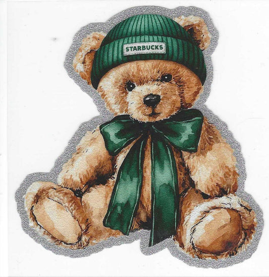 Green  bear Coffee Glitter Decal