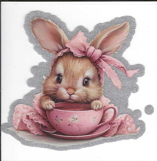 Bunny and Teacup Glitter Decal