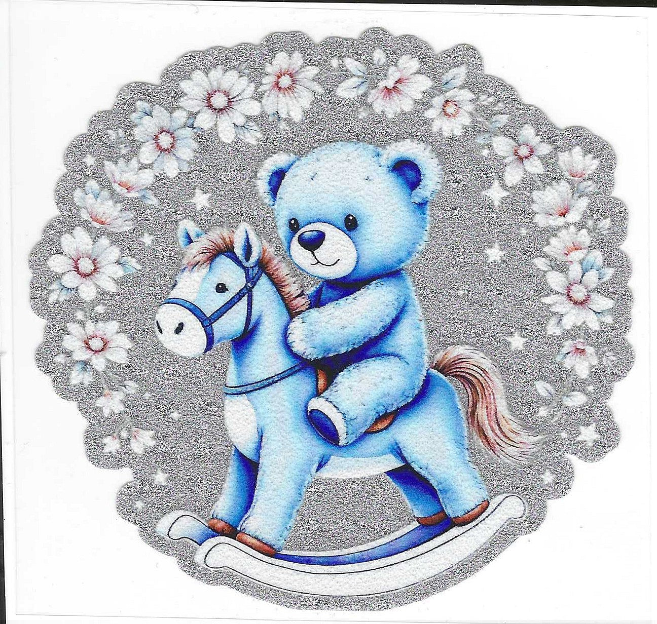 Blue Bear on Rocking Horse Glitter Decal