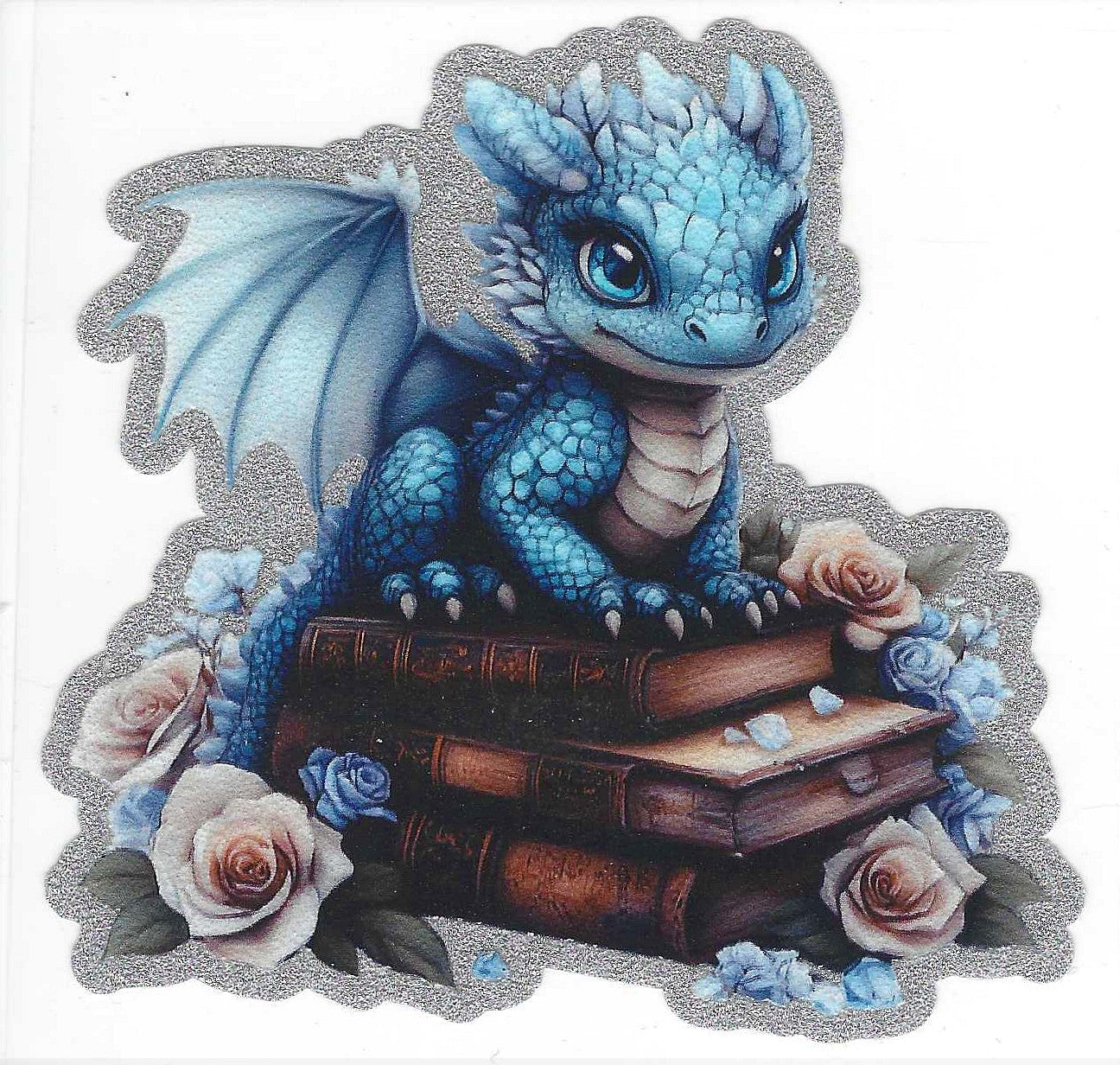 Blue Dragon w/ Books Glitter Decal
