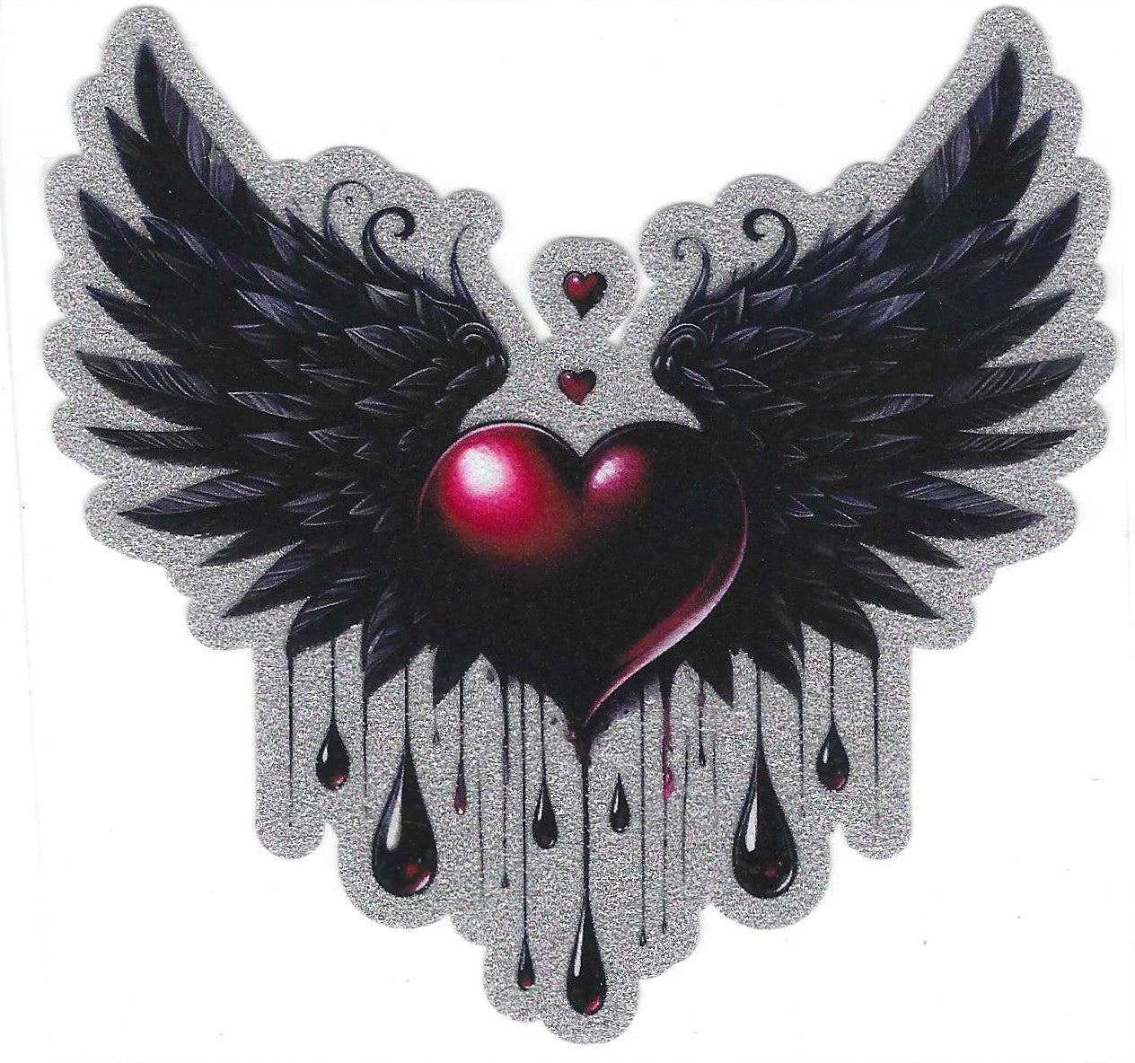 Black Wing w/ heart Glitter Decal