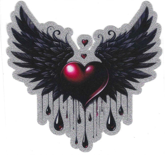 Black Wing w/ heart Glitter Decal