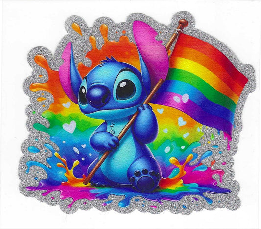 Blue Guy w/ Rainbow Flag Glitter Decal